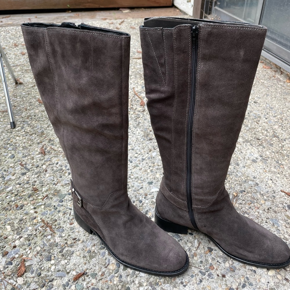 Dark Gray Leather Knee High Boots